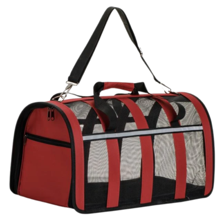 Geanta transport caini si pisici, ventilata, plasa laterala, banda reflectorizanta, 48x28x26 cm